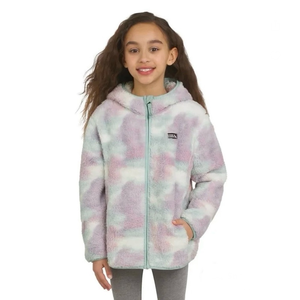 🌸 Eddie Bauer Kids Plush Hooded Jacket – Tie Dye – Size S (7/8)
